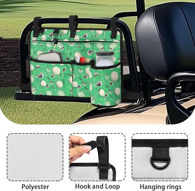 Golf Cart Storage Bag Non-Slip Golf Cart Rear Seat Organizer with 4 Pocket for Ezgo Yamaha Club Car and Other 2-Seat Golfs Carts