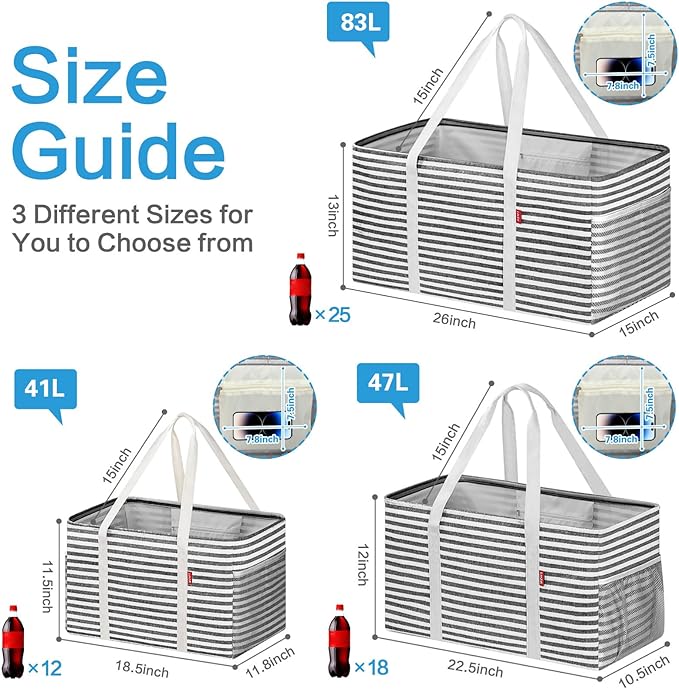 LHZK Standing Extra Large Utility Tote Bag with Metal Wire Frame and the Sides Rinforced, Extra Large Tote Bag with Handle, Reusable Grocery Bags Foldable, Beach Bag, Car Tote, Black, 26''x15''x13''