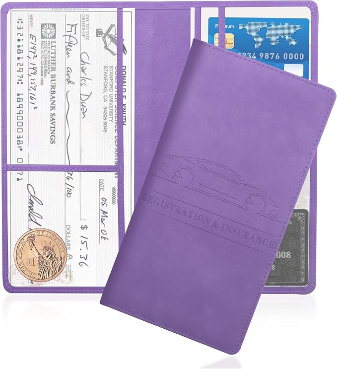 Car Registration and Insurance Holder,PU Leather Car Glove Box Organizer Car Document Holder for ID,Driver's License,Universal Car Organizer Car Accessories for Women/Men