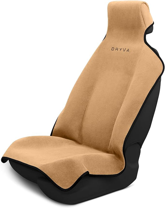 DryvaSeat - Premium Microfiber Towel Car Seat Cover - Waterproof & Sweatproof - Universal Fit, Machine Washable, Non-Slip - Seat Protector for Car, Truck, SUV, Van (Tan, 1 Pack)