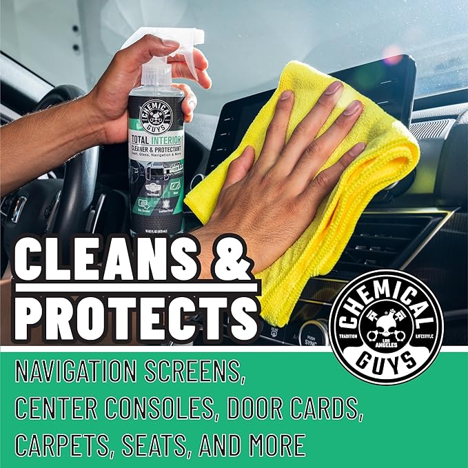 Chemical Guys Total Interior Cleaner and Protectant, New Car Smell, 16 fl oz + New Car Smell Premium Air Freshener and Odor Eliminator, Great for Cars, Trucks, SUVs, RV & More, 16 fl oz