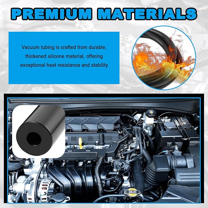 6PCS 5Ft Silicone Vacuum Hose Automotive Kit,ID 3/8",5/16",1/4",3/16",5/32",1/8" Vacuum Lines Automotive with Tee/Straight/Reducer Connector & Clamps,Professional Vacuums Line Kit (94PCS)