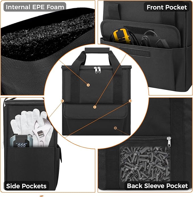 Car Jumper Starter Storage Bag Compatible with DEWALT DXAEJ14 & Power Inverter, Carrying Case Holder Container, Foldable Organizer with Pockets for Jump Starter, Air Pump（Box Only）
