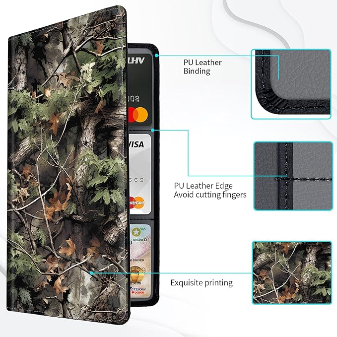 Car Registration and Insurance Card Holder, Vehicle License Documents Glove Box Compartment Organizer Wallet, ID Card Holder for Car Essentials Automobile, Camo Tree Branches