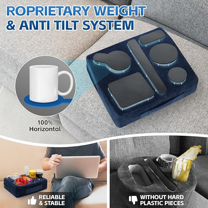 G GOOD GAIN Couch Cup Holder Pillow-Sofa Cup Holder Cozy Buddy | Bed Drink Caddy Holds Tablet, Remote, Snacks | Waterproof Anti-Spill Sofa Beverage Tray for Car, Park, Beach, Picnic, Boat, RV(Navy)