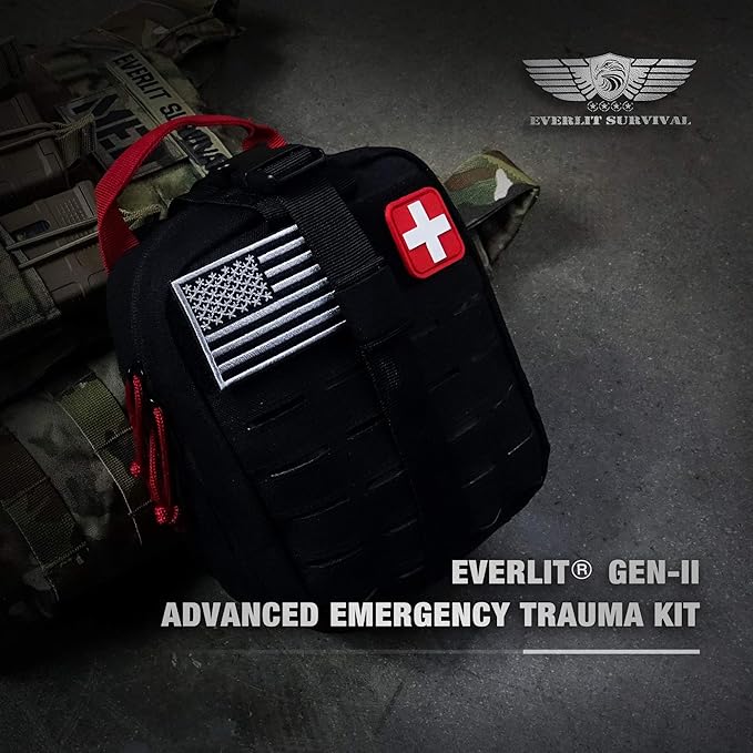 EVERLIT Advanced Trauma Kit, CAT GEN-7 Tourniquet, TCCC Compliant, Mil-Spec Nylon Laser Cut Pouch with 36" Splint, Military Combat Tactical IFAK for Emergency Bleeding Control