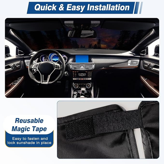 Car Windshield Sun Shade - Reflector Sunshade Offers Ultimate Protection for Car Interior, Cool Reflective Sun Blocker Fits Small Sedans, Mini SUVs