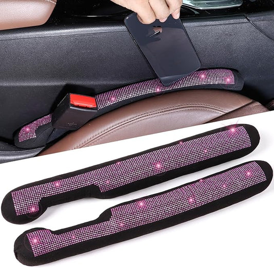 Briwill Bling Pink Car Seat Gap Filler - 2 Pack Crystal Rhinestone Diamond Bling Girl Car Accessories, Seat Gap Blocker Universal fit for Trucks, SUVs, Cute Car Accessories Interior Decor, (Pink)