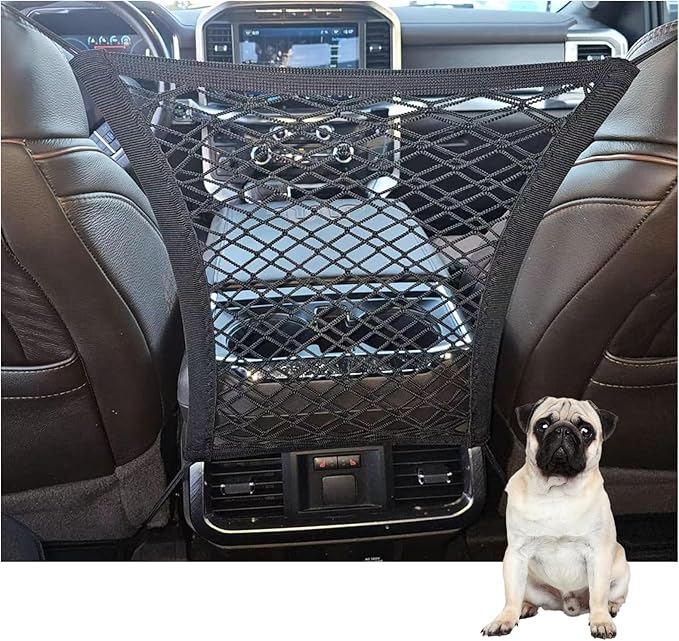 Dog Car Net Barrier Pet Barrier with Auto Safety Mesh Organizer Stretchable Storage Bag Universal for Cars, SUVs -Easy Install (M-for Car)
