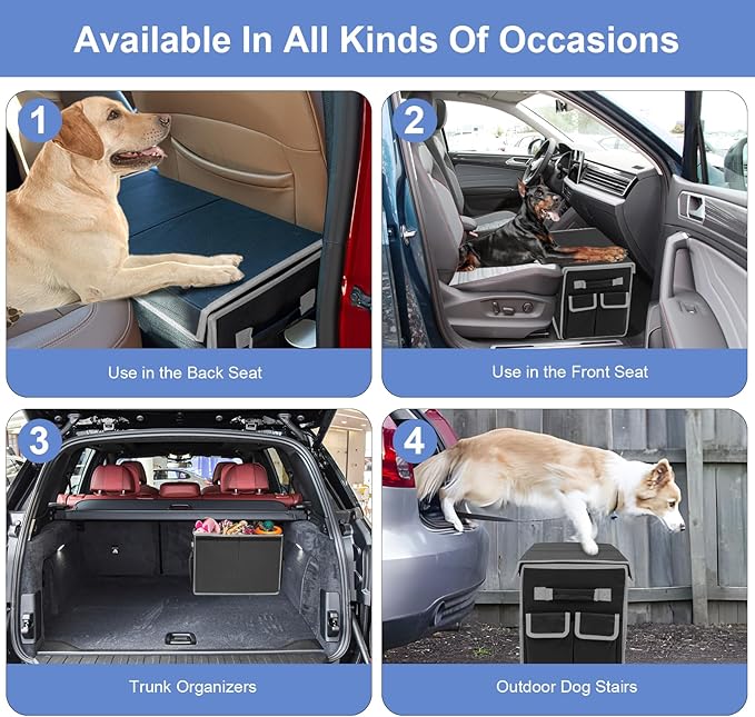 Seat Extender for Dogs up to 200lbs, Back Seat with Storage Pockets, Collapsible Front & Backseat Extender for Large, Medium and Small Dogs(Grey&Black)