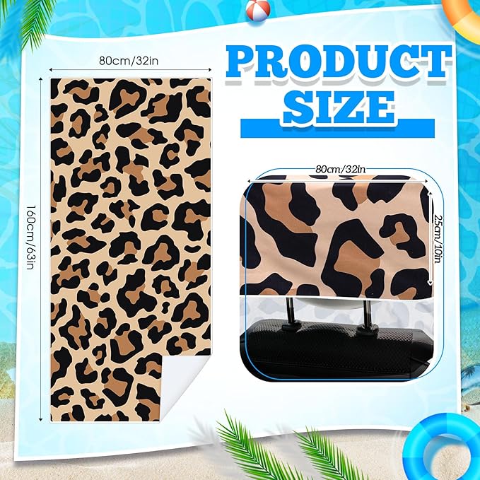 Hahafelt 2 Pack Car Seat Towel Covers with Storage Bag 63 x 32 Inch Athletic Running Towel Seat Sweat Washable Non Slip Cover Gift for Car Outdoor Sport Activities (Yellow Black Leopard Print)
