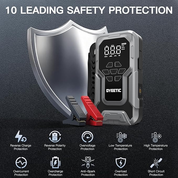 7000A Car Jump Starter with Air Compressor,150PSI Car Battery Jump Starter with Tire Inflator,12V Pack Jump Box with Large Digital Display, 21800mAh Power Bank,Smart Jumper Cable