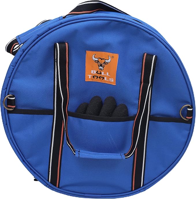 BULL TOOLS EV Charging & Jumper Cable Storage Bag, Organizer 6 Pocket Handmade Carry Bag - 15x15x4 Inch Waterproof Ballistic Polyester Round Bag's, Cords, Small Tools, For Motor Vehicles - Blue