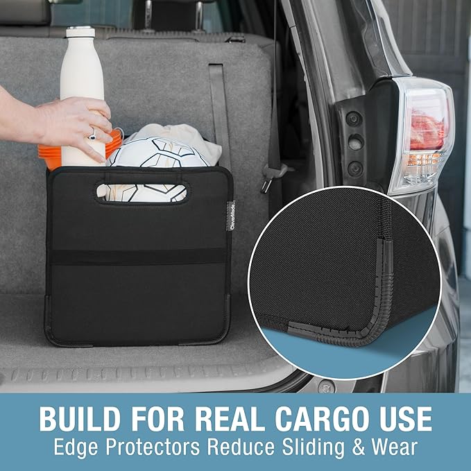 CleverMade Double Trunk Caddy 46L – Collapsible Trunk Organizer for SUV with Flex-Frame Structure, Connectable Car Storage Basket for Groceries & Cargo – Midnight Black