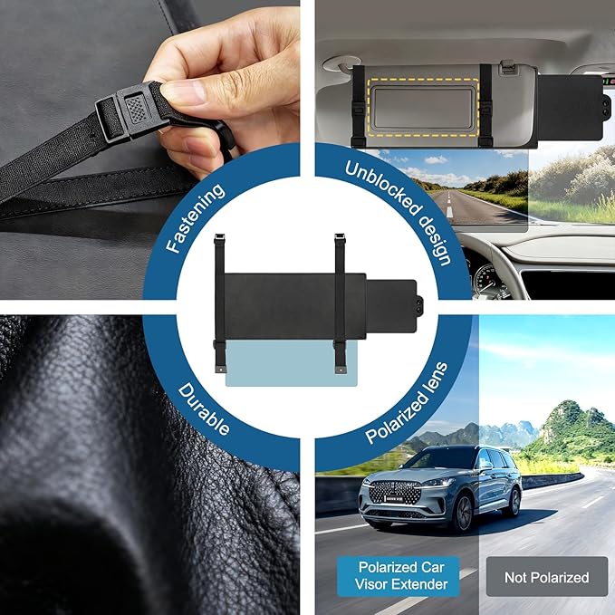 Veharvim Sun Visor Extender for Car (Polarized, UV400, PC Lens, Side Sunshade, Straps&Adjusters), Car Visor Extender Sun Blocker, Visor Extender Attachment, Anti-Glare for Safe Driving(Driver Side)