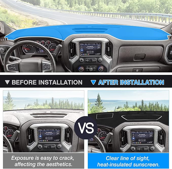 Autorder Dashboard Cover Mat for 2019-2025 Chevy Silverado 1500 2500HD 3500HD/GMC Sierra Accessories Dash Cover Flannel Dash Mat Sunshade Protector(Just Fit the Models Without Forward Collision Alert)