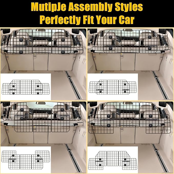 Gtongoko Dog Car Barriers for SUVs, Vehicles, Cars, Trucks, Upgraded Adjustable Heavy-Duty Wire Mesh Pet SUV Barriers Universal-Fit, Car Accessories Safety Travel, 2pcs 51.2In Elastic Ropes Included