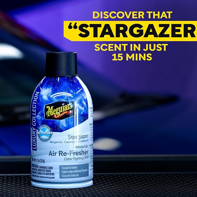 Meguiar’s Car Air Refresher Odor Fighting Mist,Stargazer, Long-Lasting Car Air Freshener Fights Strong and Unwanted Vehicle Smells while Refreshing Interiors with a Refreshing Scent, 2 oz Aerosol