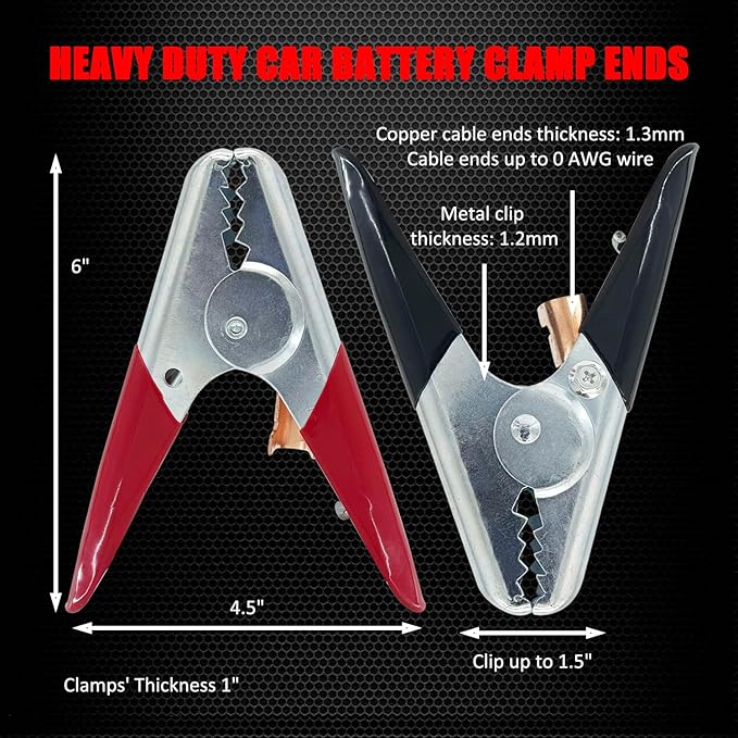 Ampper Replacement Jumper Cable Clamps, 1100A Heavy Duty Car Battery Clamp Ends for Jumper Cables, Jump Starter, Charging and Testing (1 Pair)