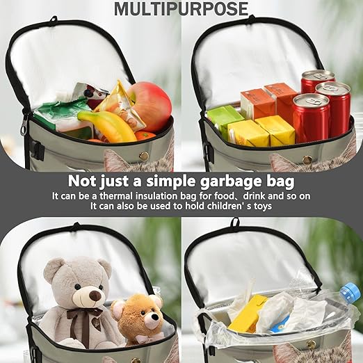 Fun Cute Cat Driving Car Trash Can Car Garbage Bag with Lid Hanging Waterproof Leak Proof Vehicle Storage Bin