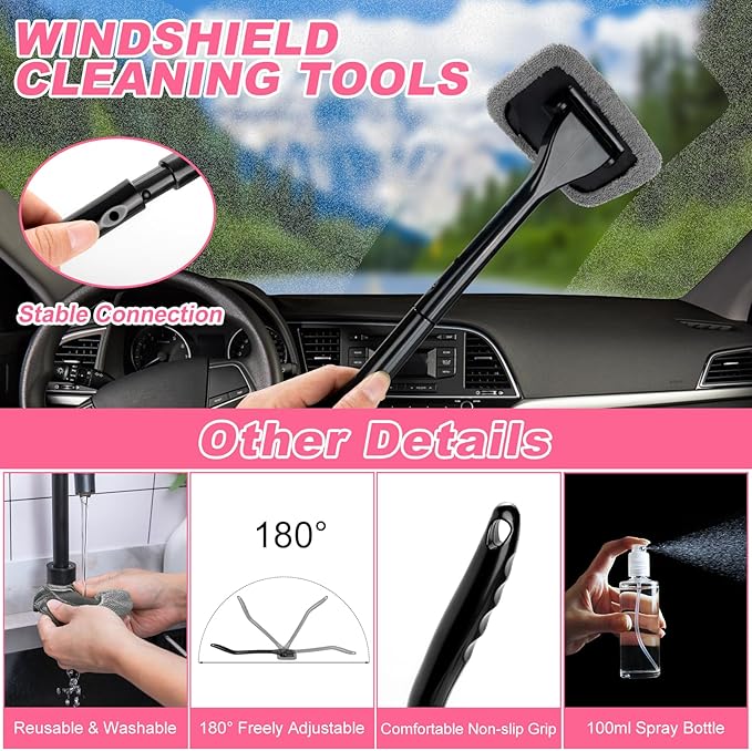 AUTODECO 20Pcs Car Cleaning Wash Kit Interior Detailing Cleaner Kit with High Power Handheld Vacuum, Brush Set, Windshield Tool, Duster, Towels, Complete Car Care Tools, Pink