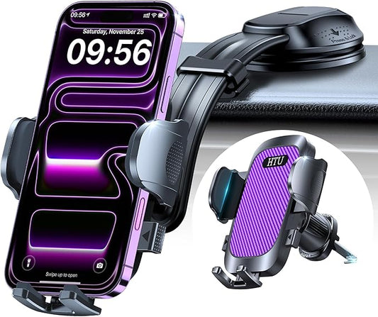 HTU Upgraded Strongest Suction Car Phone Holder Bendable Arm, Never Block View Rotatable Cellphone Mount for Dashboard Windshield Vent, Cradle Stand for iPhone 17 16 15 14 13 12 Pro Max (Rose Purple)