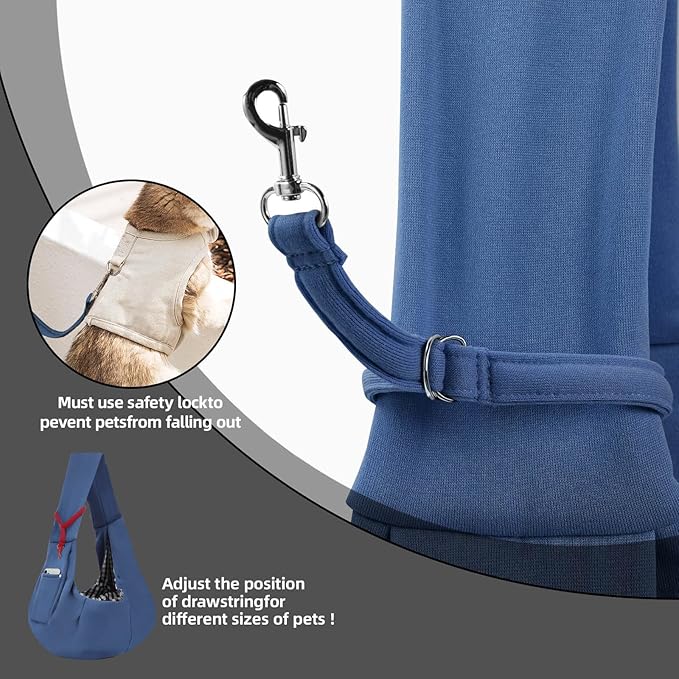 Dog Carrier Sling - Reversible Puppy Carrier Purse with Storage Pocket, Hand-Free Dog Sling Carrier for Carry Small Dogs and Cats, Travel Safety Harness, Dog and Cat Harness (Blue)