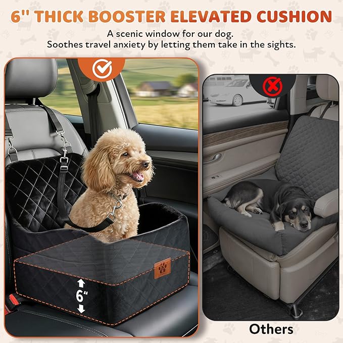 Dog Car Seat for Small/Medium Dogs, Dog Booster Seat with Thick Comfort Foam for Pets Up to 35 lbs, Washable & Detachable Pet Cars Seat with Safety Tether, Storage Pockets,Universal Car Seatbelt Clip
