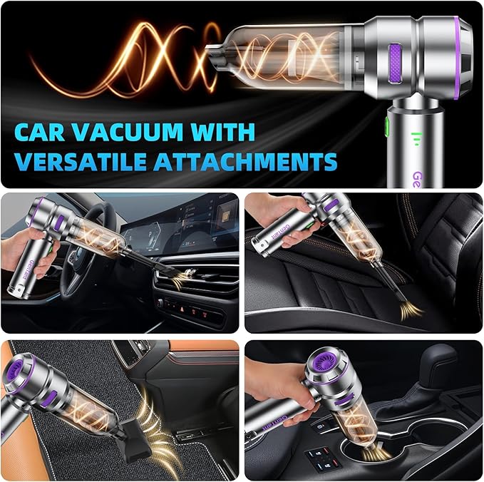 Car Vacuum Portable Cordless, 18000PA Portable Vacuum Cordless, High Power Air Duster with Brushless Motor, Type-C Charge, 3 in 1 Small Vacuum Cleaner Cordless for Car, Home, Office, Pet Hair
