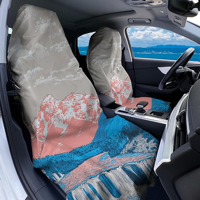 2 Pack Car Towel Seat Covers with Storage Bag, Multifunctional Towel for Gym Outdoor Sport, Picnic, Beach, Pet Dog Travel,Non-Slip Washable Car Seat Protector (Waterfall)