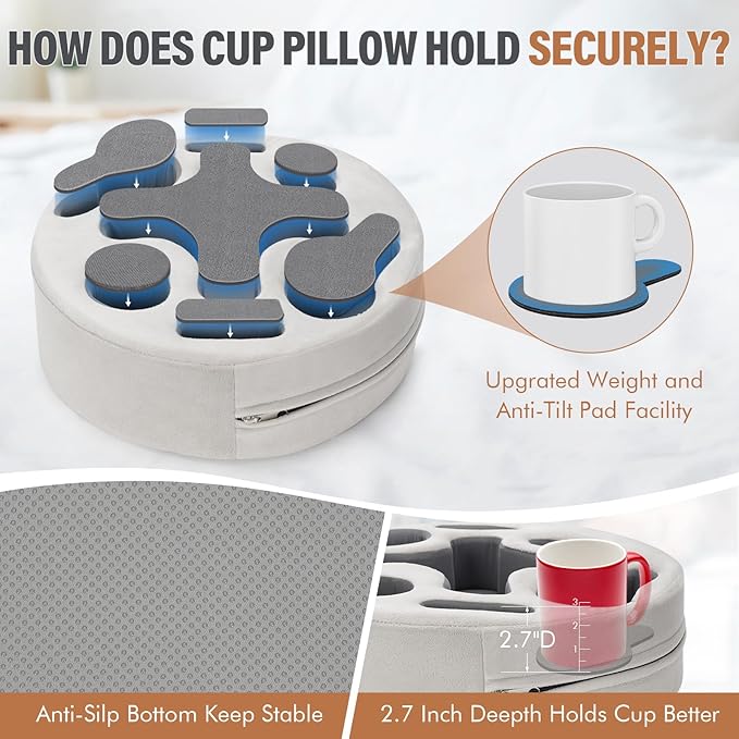 Couch Cup Holder-Sofa Cup Holder Pillow | Couch Caddy Buddy | Drinks Cupholder Tray Organizer for Bed, Rv, Tv, Car, Man Cave, Boat, Remote, Snacks| Gift for Couch Potato,Newborns' Partent (SilverGrey)