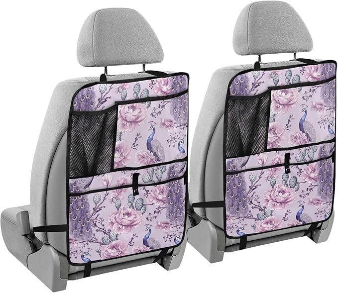 Purple Peacock and Cactus 01 1 Pack Backseat Car Organizer with Storage Pockets Seat Back Organizers for Kids Kick Mats Backseat Protector Automotive
