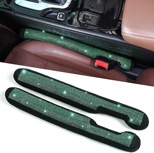 ToBeQueen Green Car Seat Gap Filler, Universal Fit for Car SUV Truck, Handmade Crystal Diamond Rhinestone Green Bling Car Accessories for Women(Green)