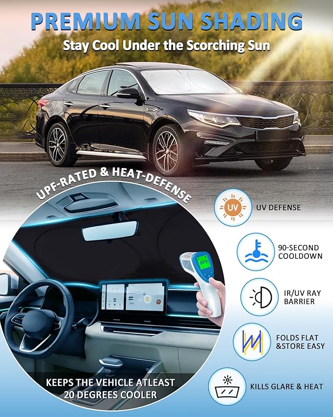 Sun Shade for Optima (Not for 2021 KIA K5) Windshield Sunshade Custom Fit for Kia Optima 2016-2020 Accessories Foldable Front Window Cover UV Bloker Sun Visor Protector