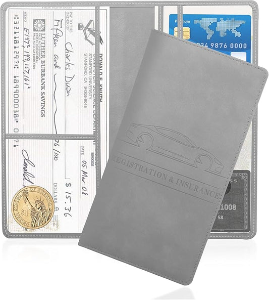 Car Registration and Insurance Holder,PU Leather Car Glove Box Organizer Car Document Holder for ID,Driver's License,Universal Car Organizer Car Accessories for Women/Men(Gray)
