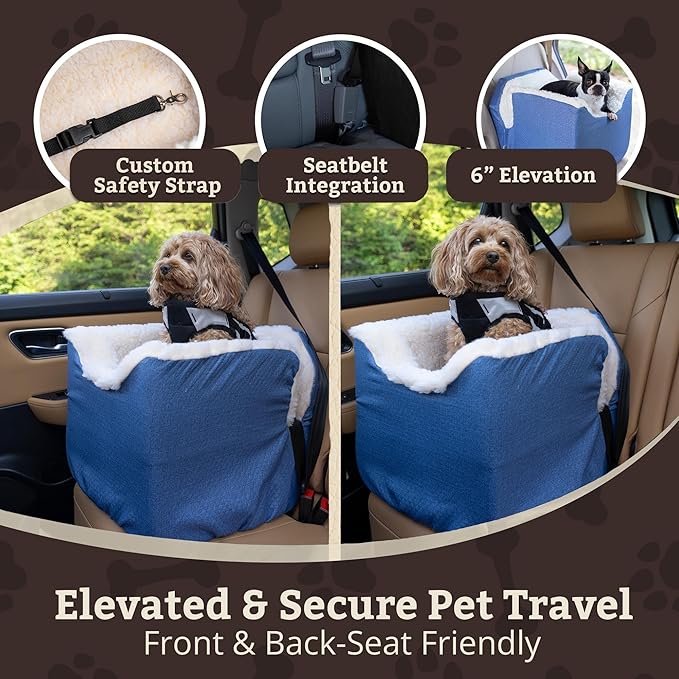 Snoozer Dog Car Seat: Lookout I Dog Booster Car Seat for Pets up to 18lbs, Helps Alleviate Travel Sickness & Fear for Dogs, Removable Washable Cover – Denim Diamond, Size Small