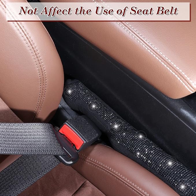 ToBeQueen Car Seat Gap Filler Black, Bling Car Accessories for Women Universal Fit for Car Truck SUV, 2 Pack Handmade Crystal Rhinestone Diamond Seat Gap Blocker Stop Things from Dropping(Black)