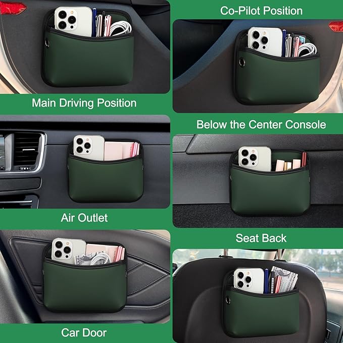 Accmor Universal Car Pocket Organizer - PU Leather Pouch for Seat, Door, Window, Console - Holder for Cards, Trash, Cell Phone, Sunglasses
