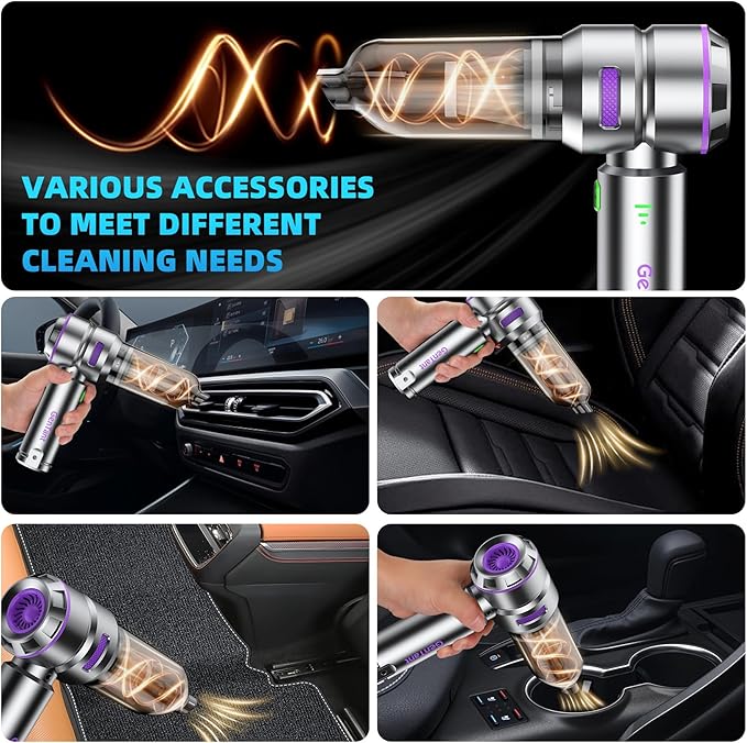 Car Vacuum Portable Cordless, 18000PA Portable Vacuum Cordless, High Power Air Duster with Brushless Motor, Type-C Charge, 3 in 1 Small Vacuum Cleaner Cordless for Car, Home, Office, Pet Hair