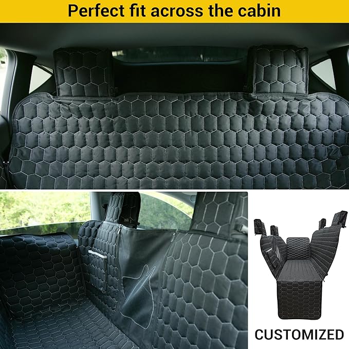 Meginc Dog Seat Covers for Tesla Model Y,Dog Hammock for Tesla with Side Flaps, 100% Waterproof Tesla Model Y Dog Accessories with Mesh Window & Headrest Protector Easy Clean up Pet Car Seat Cover