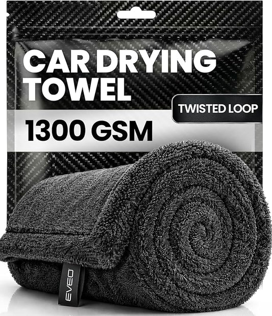 EVEO Car Drying Towel - (1300 GSM) XL Drying Towels Car Detailing - Car Microfiber Towel (36"x24") Microfiber Drying Towels for Cars Towels Drying, Car Wash Towels, No Scratch, Ultra Absorbent - Grey