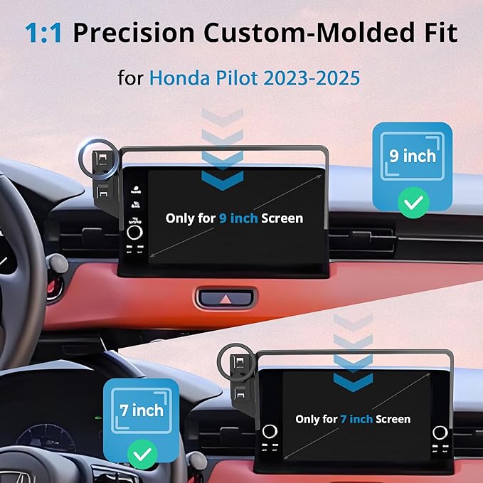 Car Phone Holder for 2023 2024 2025 Honda Pilot Accessories(LX/EX-L/TrailSport/Touring/Elite/Black Edition),360° Rotation, Compatible with MagSafe(for 9/7-inch Screen only)