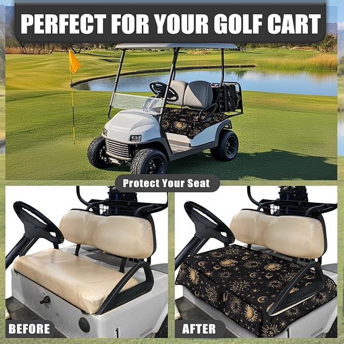 Universal Golf Cart Seat Cover with 4 Pockets Soft Golf Cart Seat Towel Blanket Fits 2-Seat Golf Carts