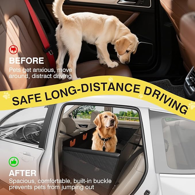 Medium Dog Car Seat, Hard Bottom Car Seats Cover for Dogs, Waterproof Non-Slip Foldable Back Seat Extender for Small to Medium Size Dog, Backseat Cover for Dogs in Vehicle SUV Truck, Black M