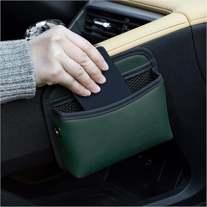 JEYODA Car Seat Side Storage Pocket, Small Organizer,PU Leather Multifunctional Console Side Organizer Bag for Phone, keys, sunglass,wallet,ect (Green)