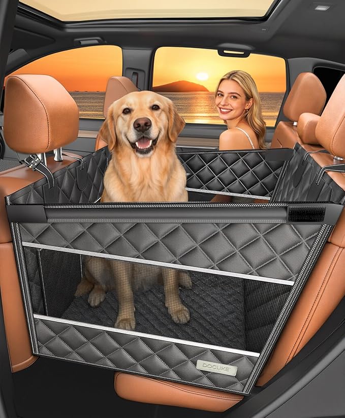 Doglike UNBREAK Dog Car Seat Cover for Back Seat [NO.1 Military-Grade Reinforced Protection], 500LB Ultra-Support Carseat Hard Bottom, Waterproof Pet Carseat Dog Hammock for Cars/SUV/Truck XL Size