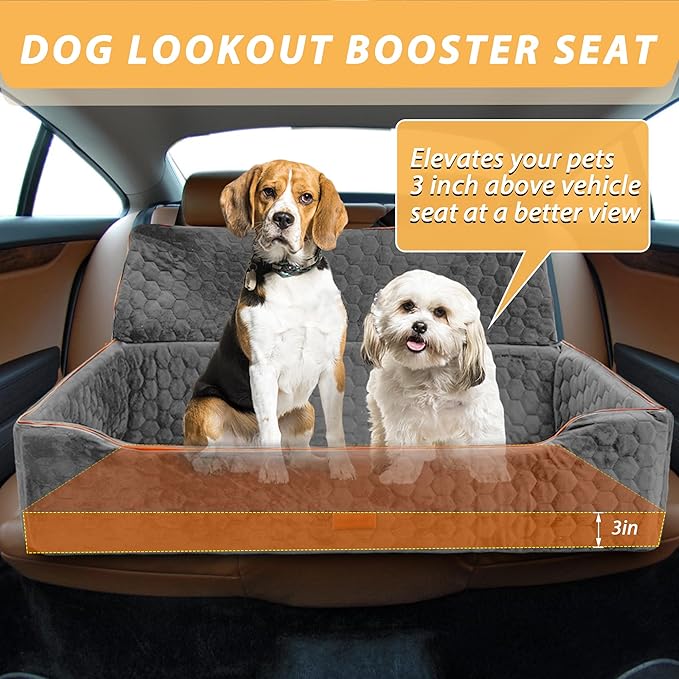Dog Car Seat for Large Dog Under 100LBS,Pet Booster Back Seat Removable Washable Pet Travel Safety with Safety Tethers & Storage Pocket (Gray)