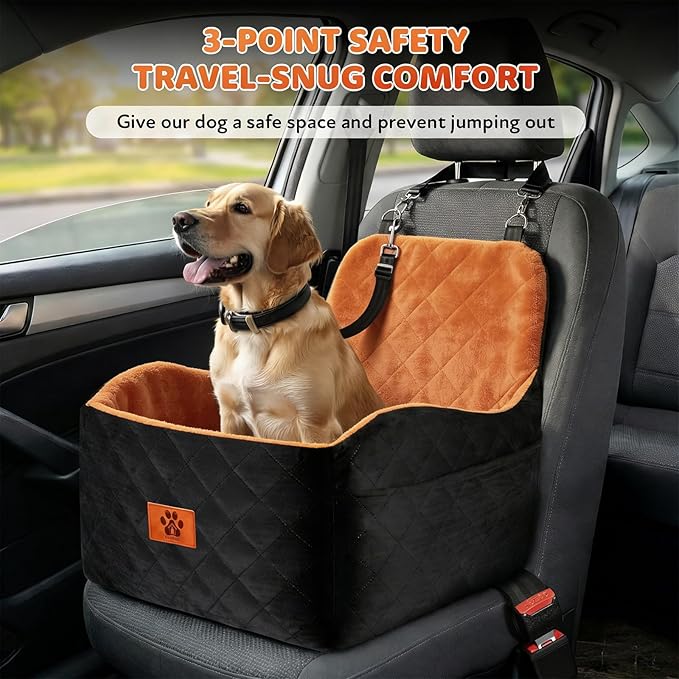 Dog Car Seat for Small Medium Dogs, 6" Booster Pet Cars Seats, Pet Car Seat Travel Bed with Storage Pockets and Dog Safety Belt, Detachable Washable Cover, Fits Dogs up to 35lbs (Black Orange)