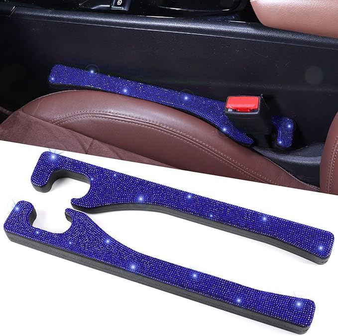 Briwill Bling Blue Car Seat Gap Filler 2 Pack Handmade Crystal Rhinestone Diamond Blue Gap Filler for Car SUV Truck Blue Bling Car Accessories for Women(Blue)