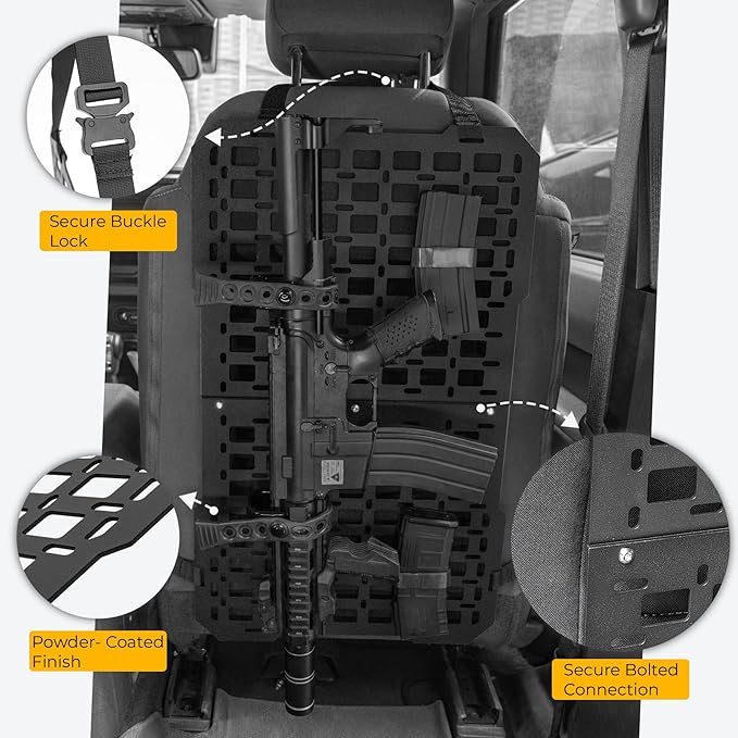 Gun Rack with Seat Back Organizer for Truck, Universal Tactical Molle Panel Mounts Truck Back Seat Organizer